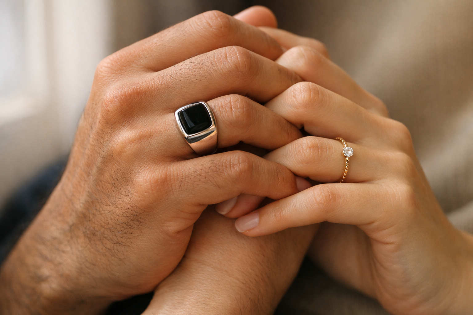 Close de duas mãos entrelaçadas, representando conexão e compromisso em relacionamento
