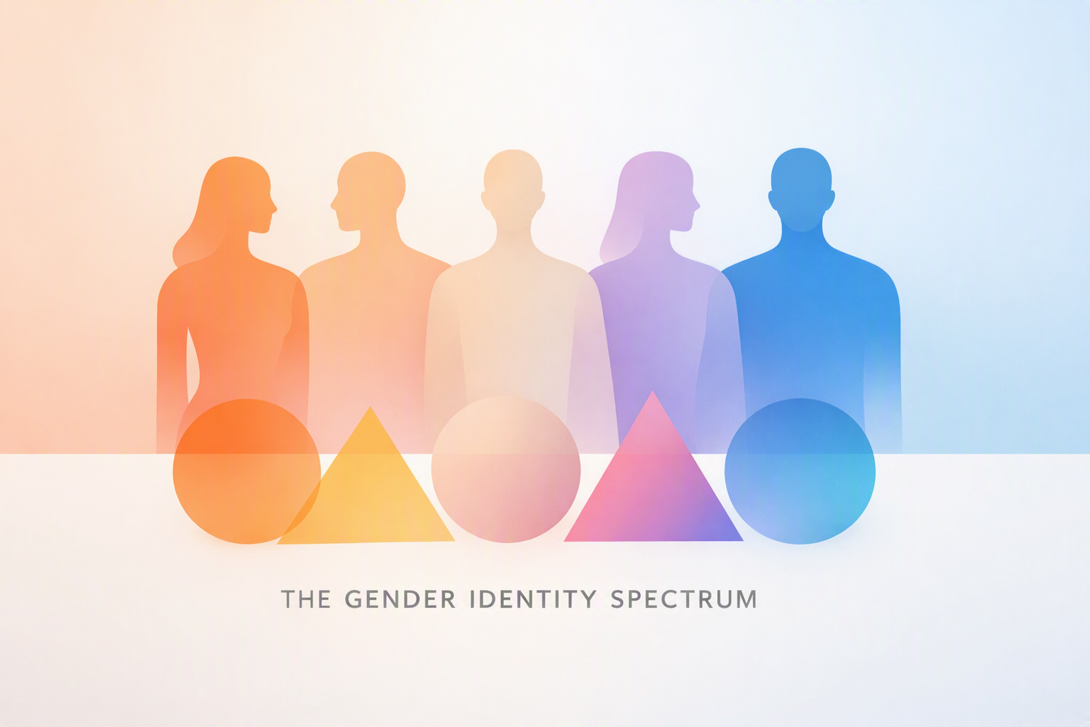 Ilustração minimalista representando espectro de identidades de gênero com formas abstratas