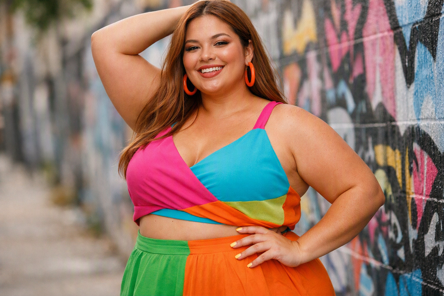 Pessoa LGBTQI+ gorda confiante em momento de autocelebração e body positive